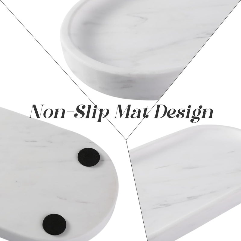 Koville White Marble Oval Tray for Bathroom Countertop, 10" x 5" Natural Marble Vanity Trays, Stone Perfume Organizer Tray for Decor, Jewelry Dish Perfume Trays for Dresser - Image 5